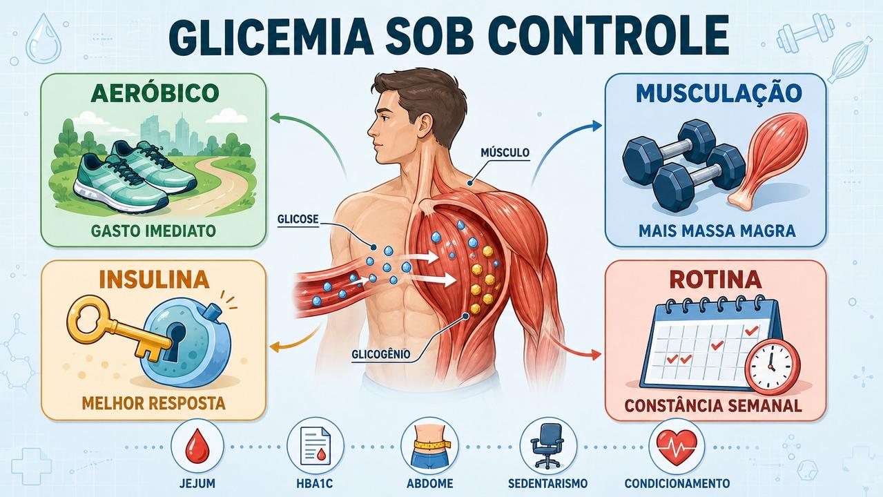 Quatro pilares do treino para melhorar glicemia, insulina e composição corporal.