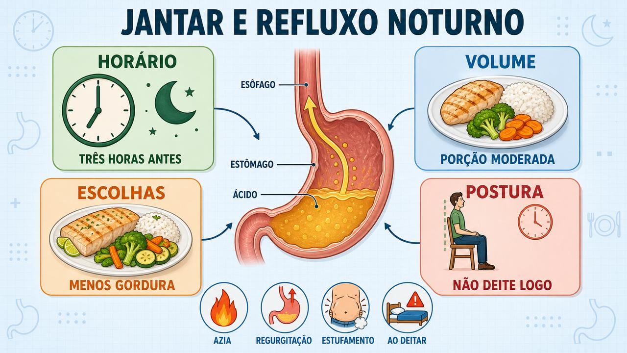 Horário, volume, escolhas e postura ajudam a controlar refluxo noturno.