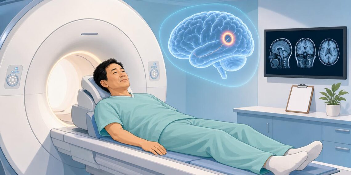 Ressonâncias sucessivas mostraram uma lesão cerebral em anel mudando de posição.