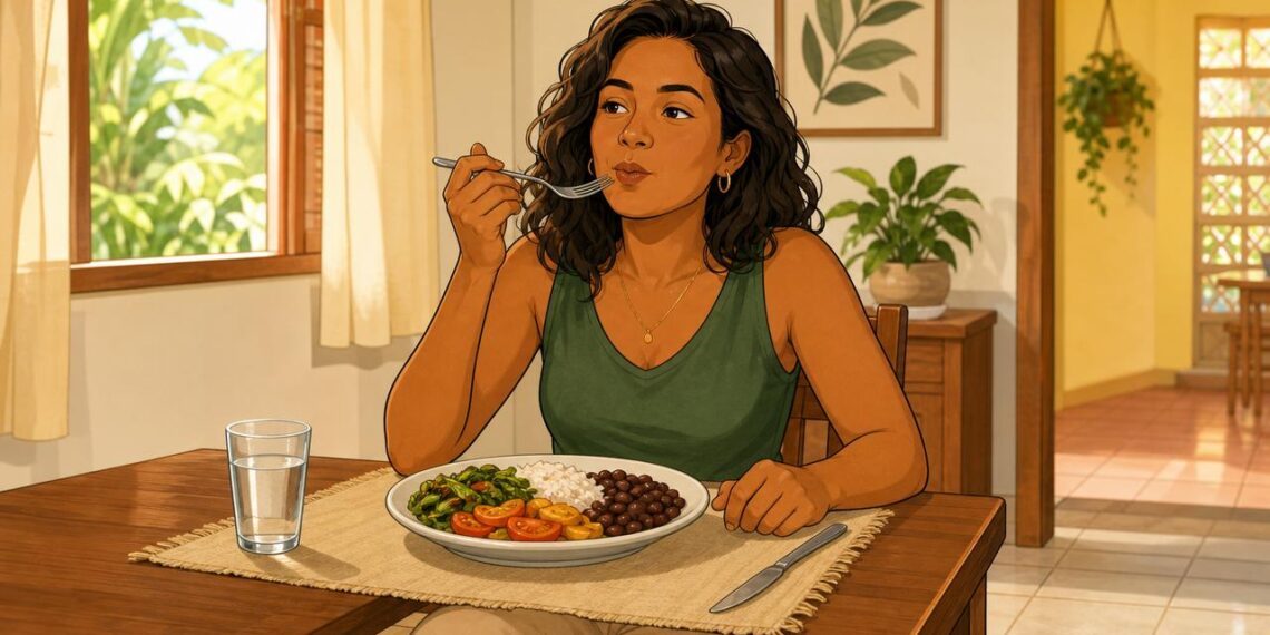 Mastigar devagar ajuda a perceber sabores, saciedade e conforto digestivo.