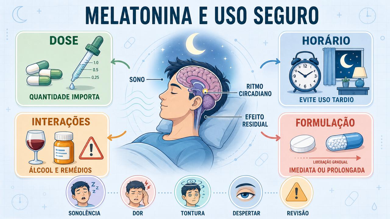Dose, horário, interações e formulação orientam o uso mais seguro da melatonina.