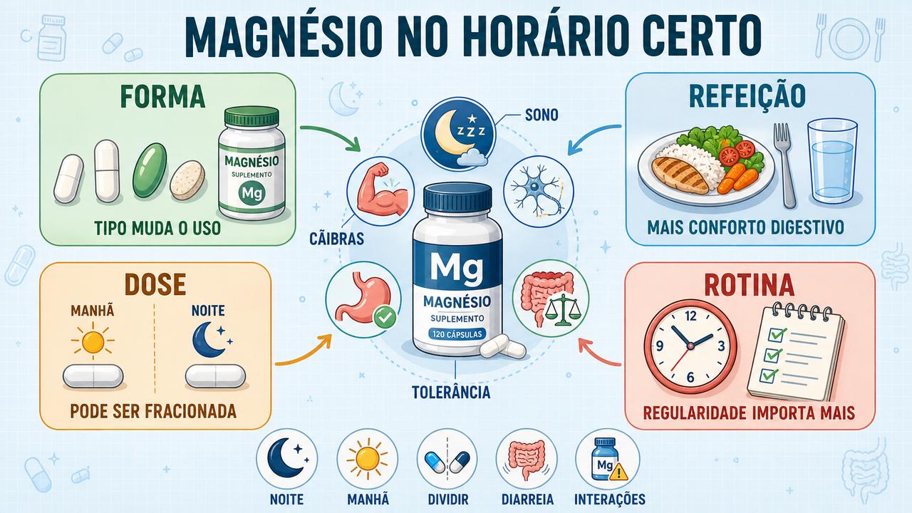 Forma, refeição, dose e rotina orientam o uso seguro do magnésio.