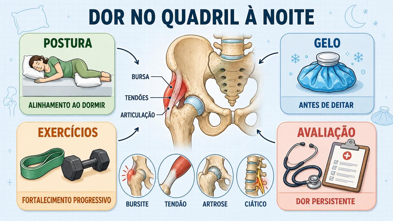 Postura, gelo, exercícios e avaliação ajudam a aliviar a dor noturna.