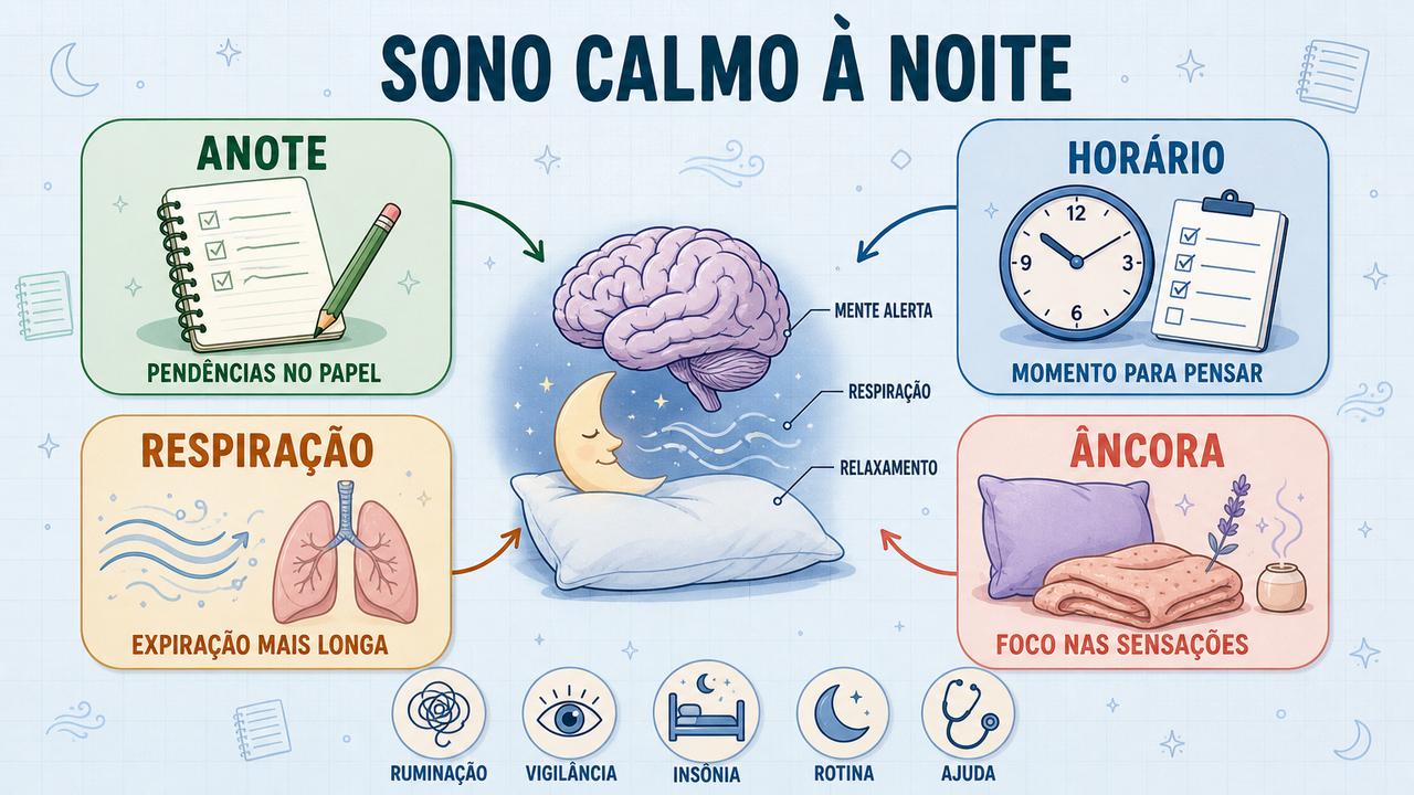 Quatro técnicas simples ajudam a reduzir a ativação mental antes de dormir.