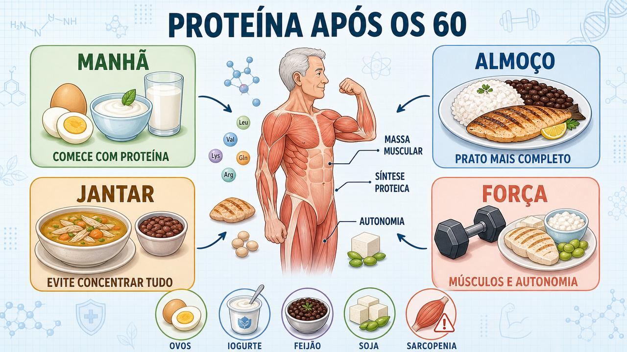 Café, almoço, jantar e força formam os pilares da proteína após os 60.