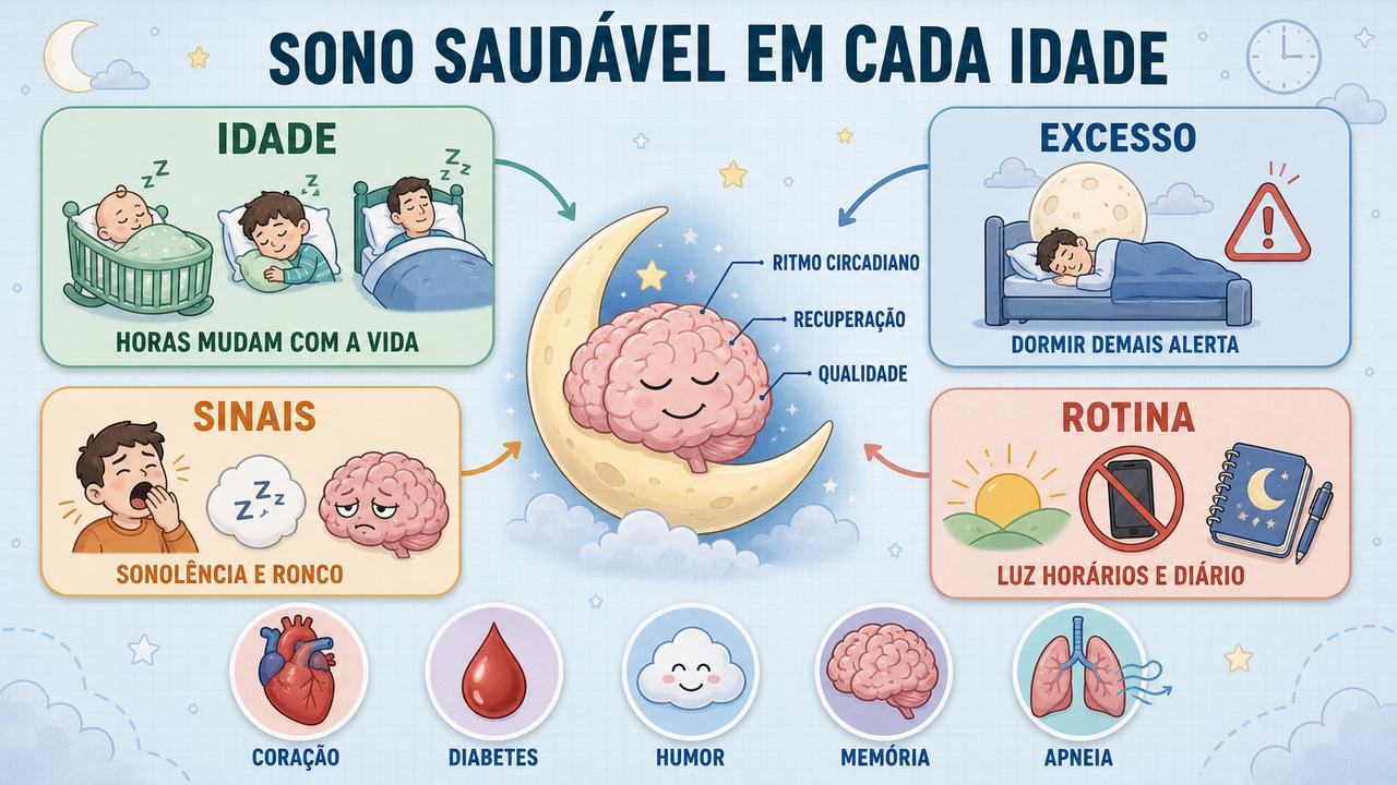 Idade, excesso, sinais e rotina orientam uma leitura mais completa do sono.