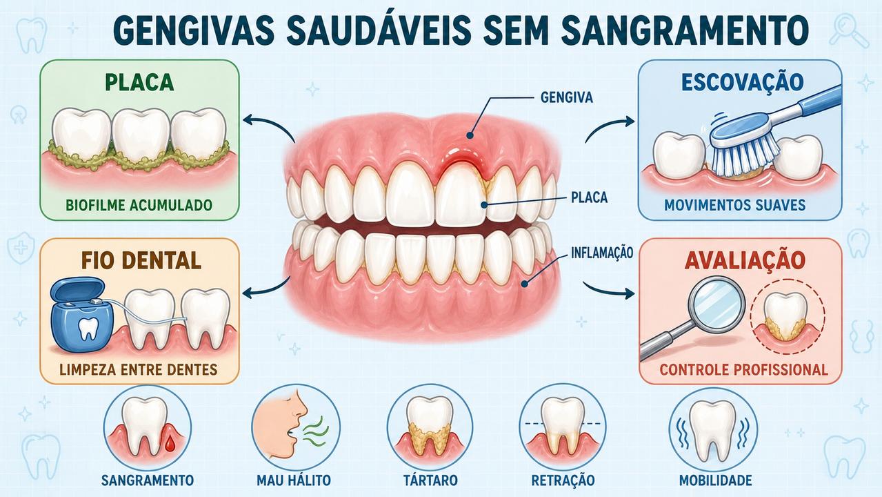 Placa, técnica suave, fio dental e avaliação ajudam a proteger as gengivas.