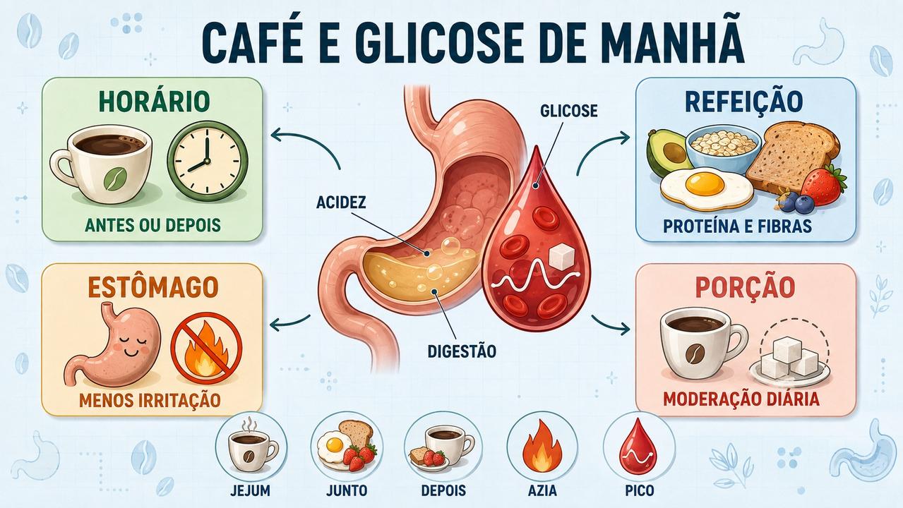 Horário, refeição, estômago e porção formam os pilares do café matinal.