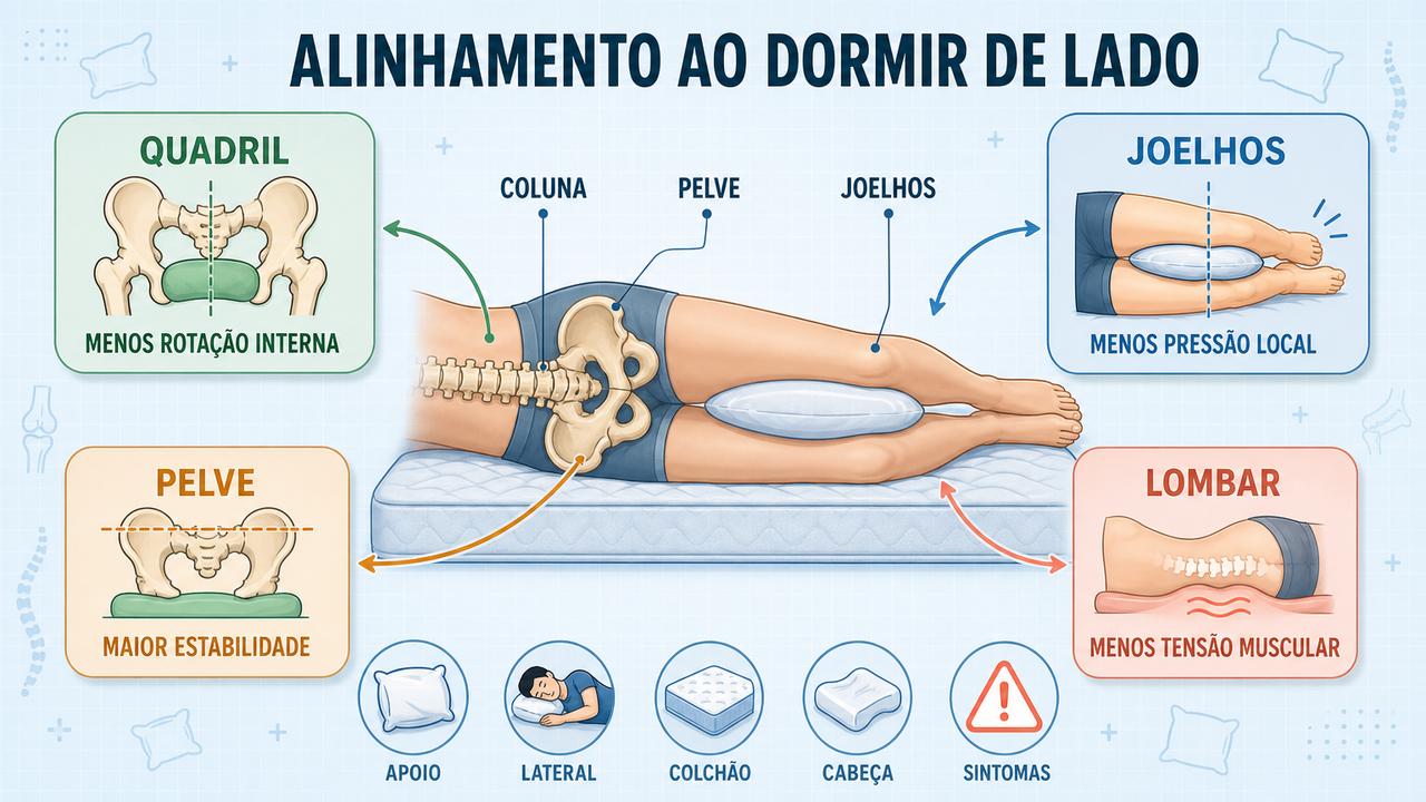O apoio entre os joelhos favorece quadril, pelve, joelhos e coluna.