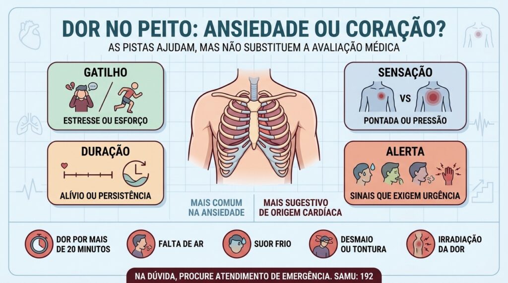 Gatilho, sensação, duração e sinais de alerta ajudam a orientar a suspeita.