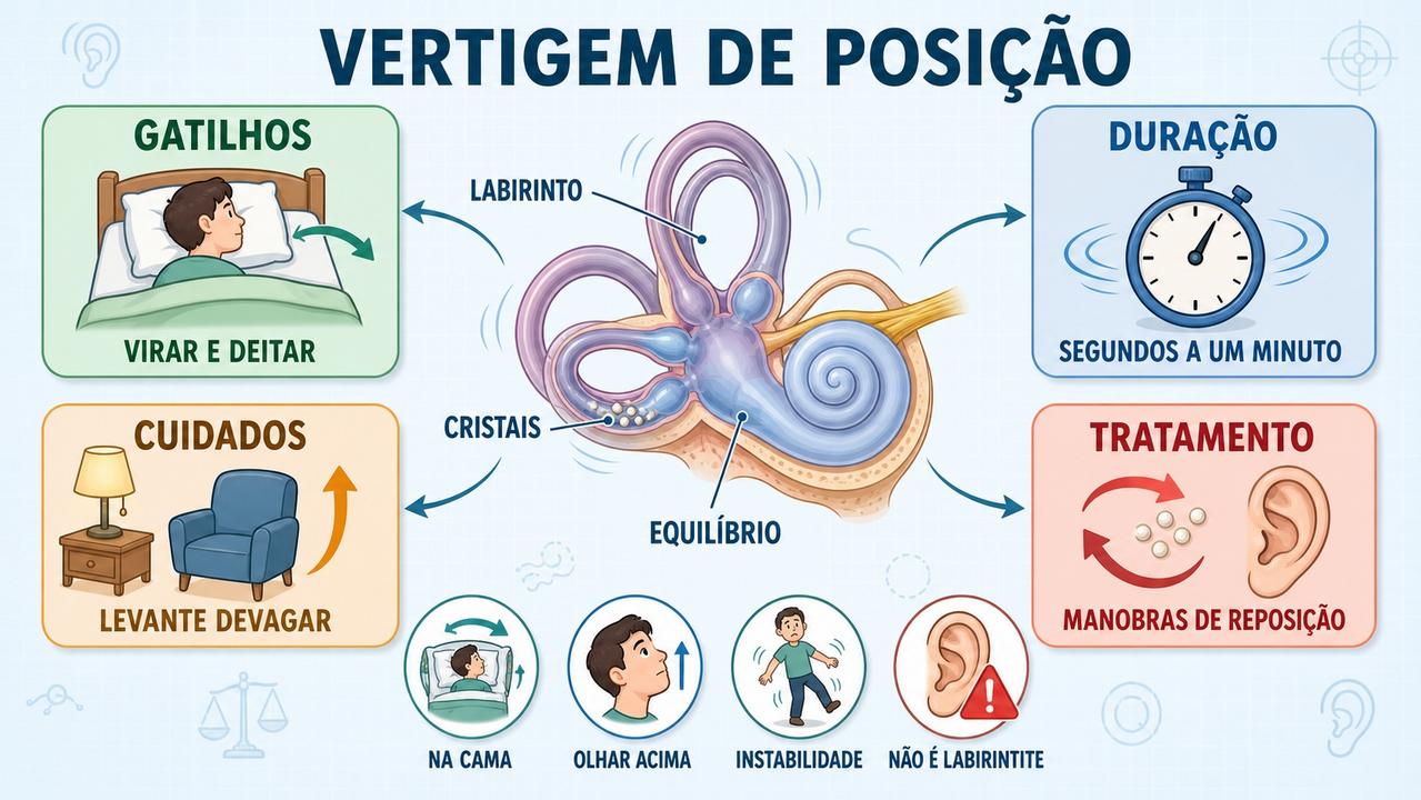 Gatilhos, duração, cuidados e tratamento ajudam a reconhecer a vertigem posicional.