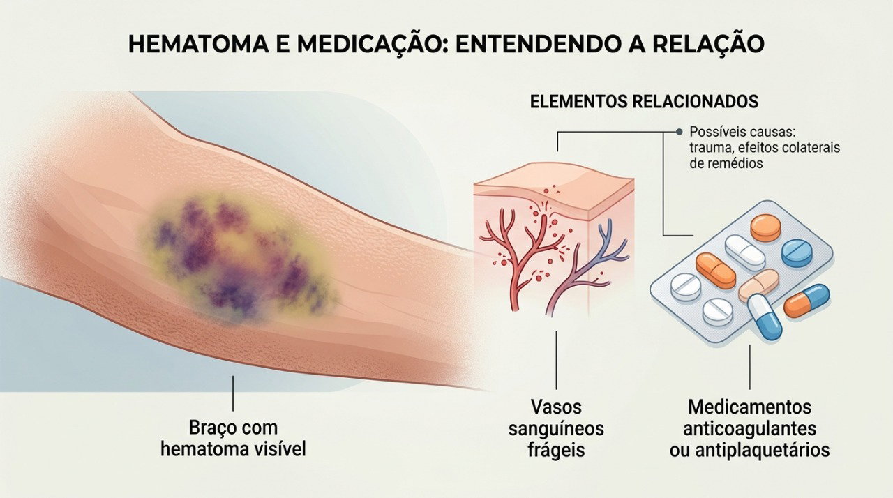 Alguns medicamentos e a fragilidade dos vasos podem facilitar o aparecimento de hematomas.