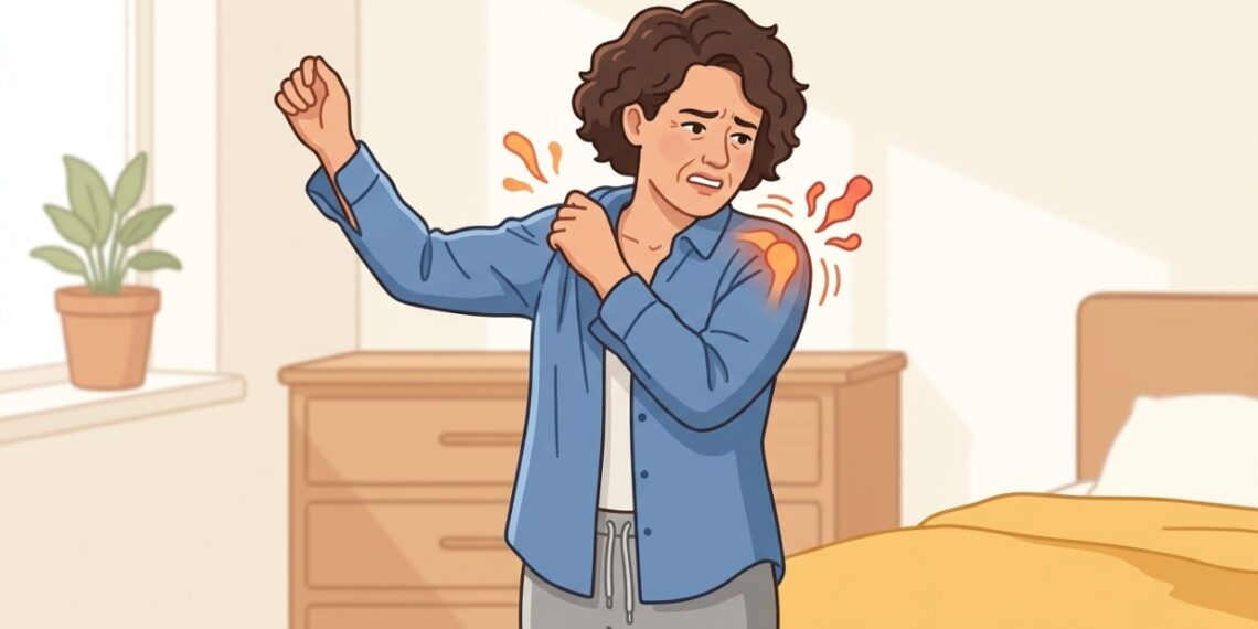 Dor e rigidez progressiva no ombro podem dificultar tarefas simples, como vestir uma roupa.