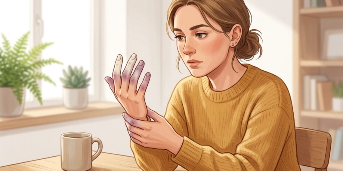 Dedos que ficam brancos ou arroxeados no frio podem estar relacionados ao fenômeno de Raynaud.