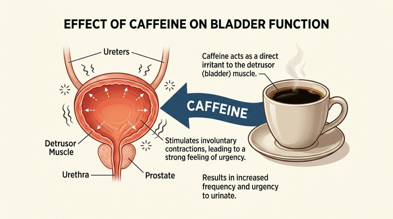 Reduzir o consumo de cafeína pode ajudar algumas pessoas a controlar episódios de urgência urinária.