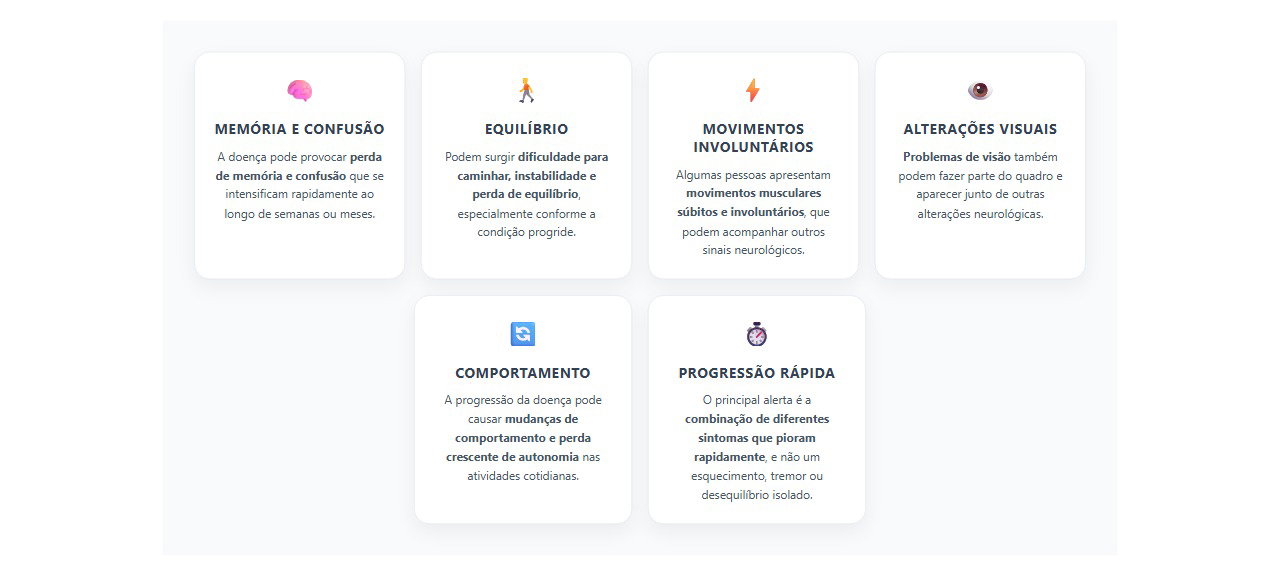 Sintomas que podem aparecer na doença de Creutzfeldt-Jakob