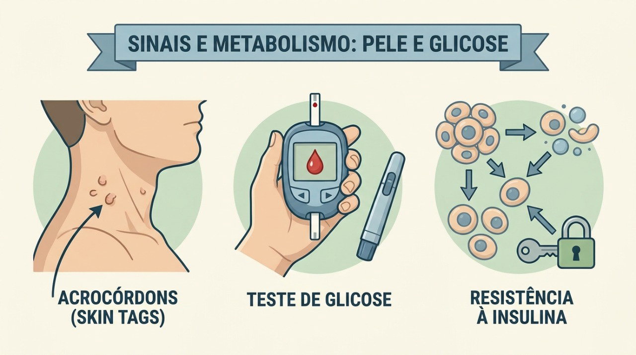 Muitos acrocórdons podem aparecer com mais frequência em pessoas com resistência à insulina ou alterações da glicose.