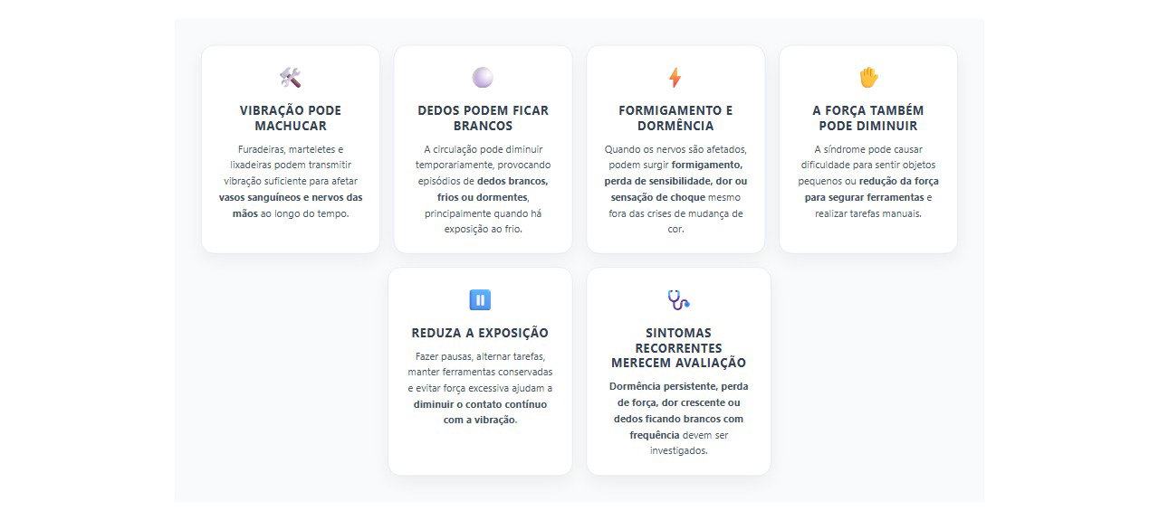 Dedos brancos ou dormentes após usar ferramentas: sinais da vibração nas mãos