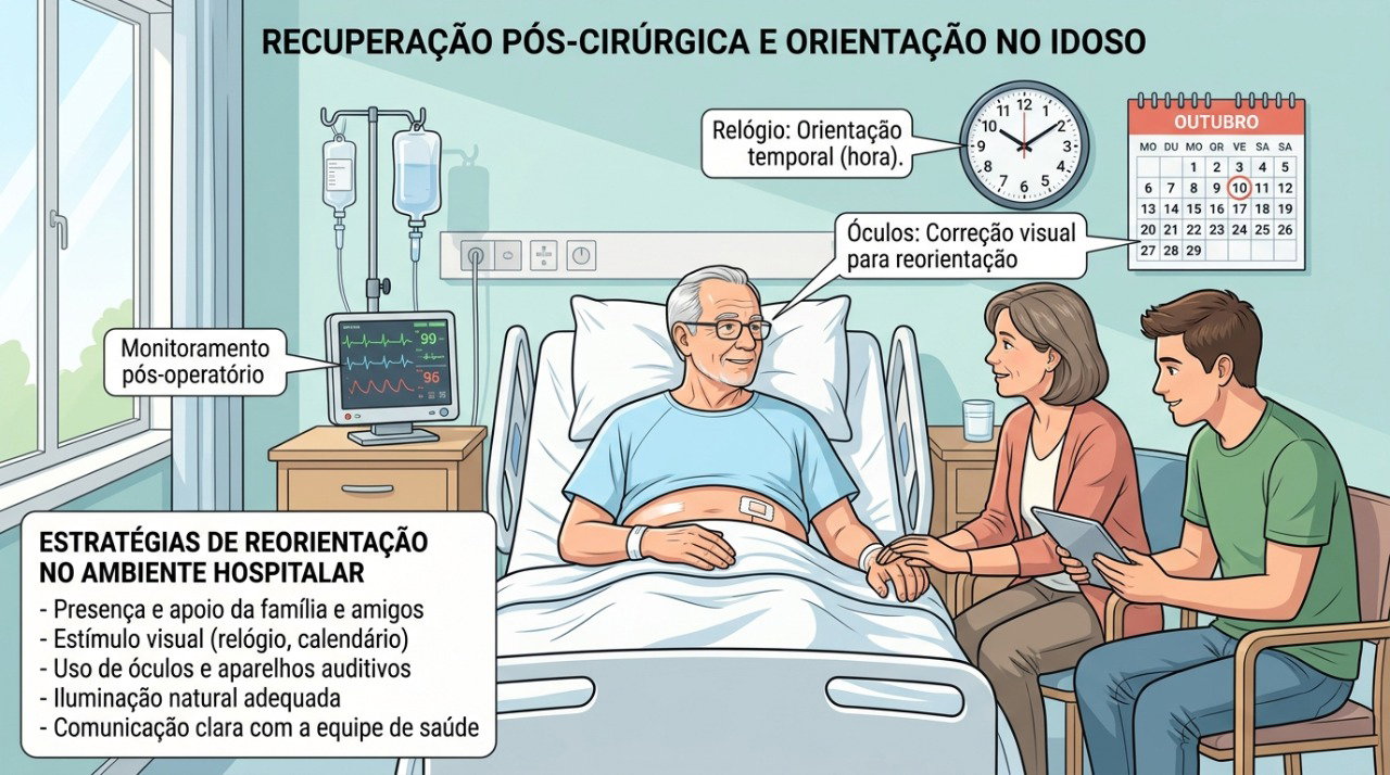 Medidas simples de orientação podem ajudar durante a recuperação de um quadro de delirium pós-operatório.