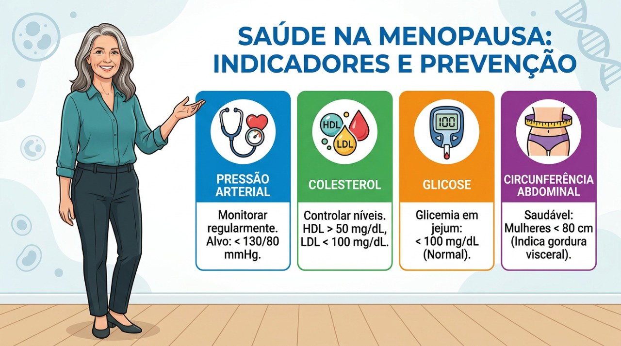 Pressão, colesterol, glicose e composição corporal merecem acompanhamento durante a transição menopausal.