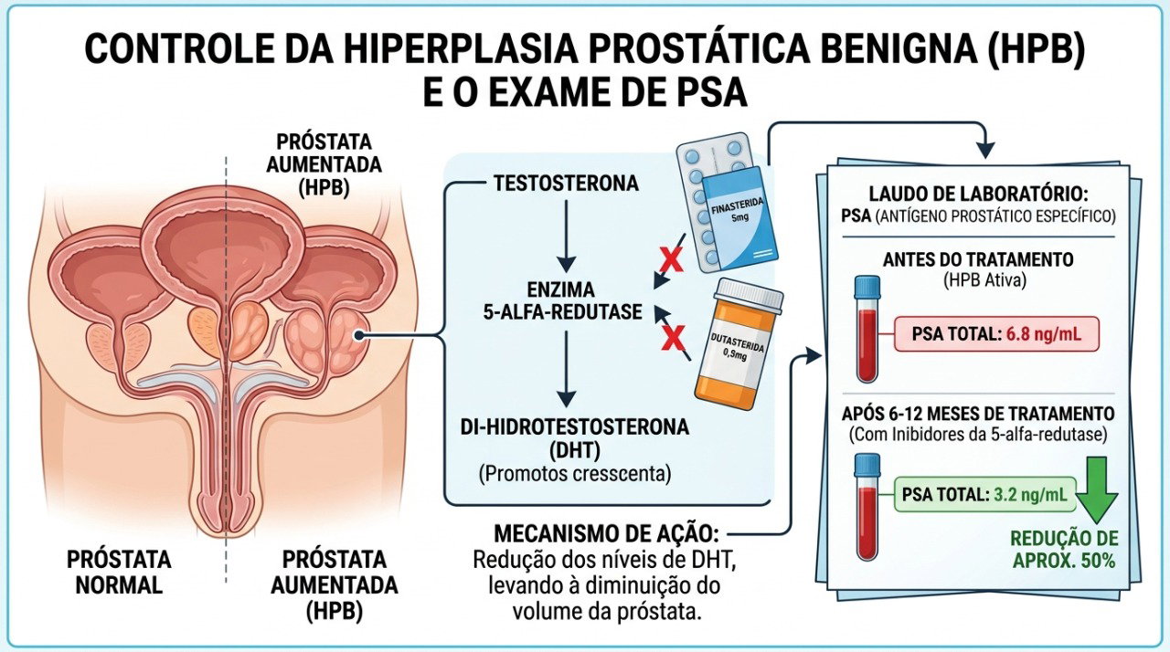 Finasterida e dutasterida podem reduzir o PSA e influenciar a interpretação do resultado.