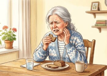 A boca seca pode tornar alimentos secos mais difíceis de mastigar e engolir após os 60 anos.