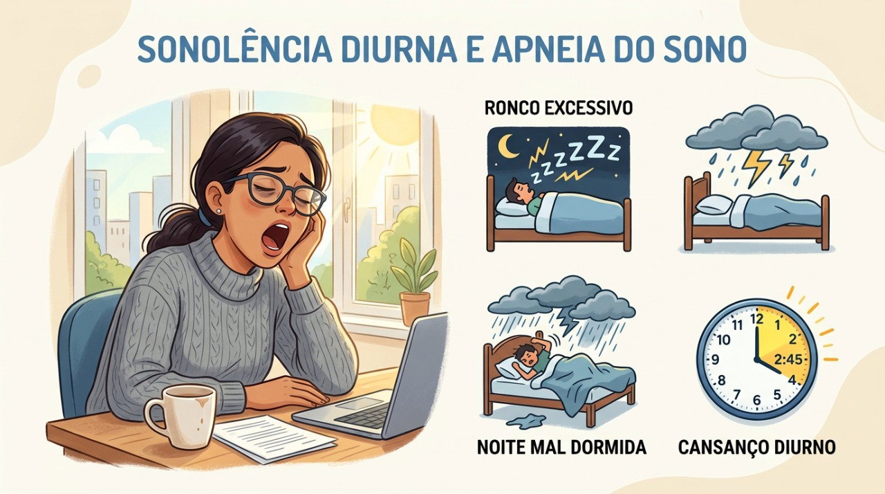 Ronco, sono fragmentado e horários irregulares podem contribuir para a sonolência excessiva durante o dia.