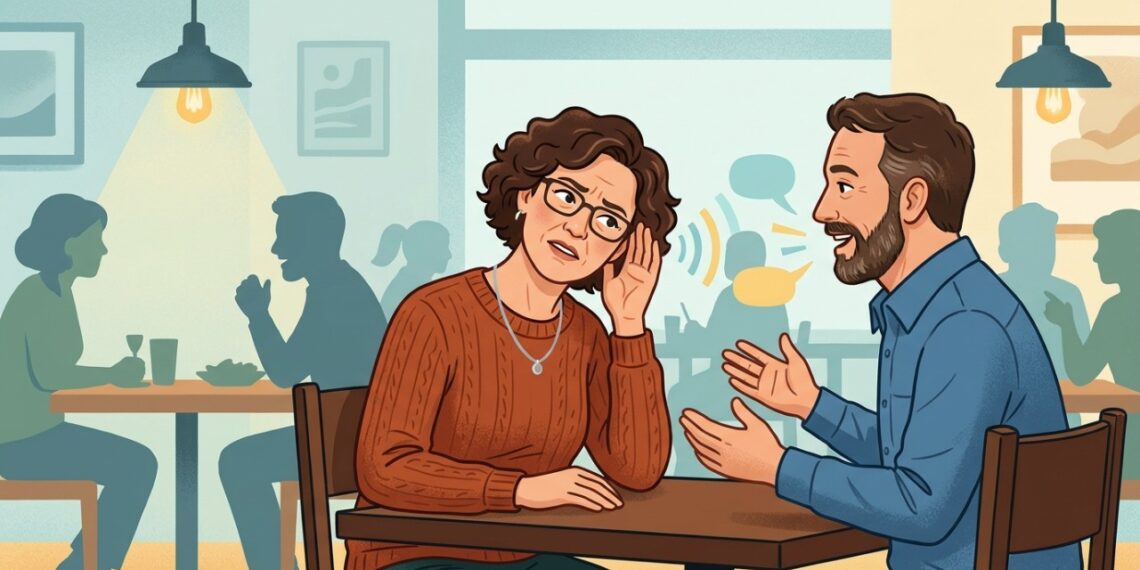 Dificuldade para entender conversas em ambientes barulhentos pode ser um sinal inicial de perda auditiva.