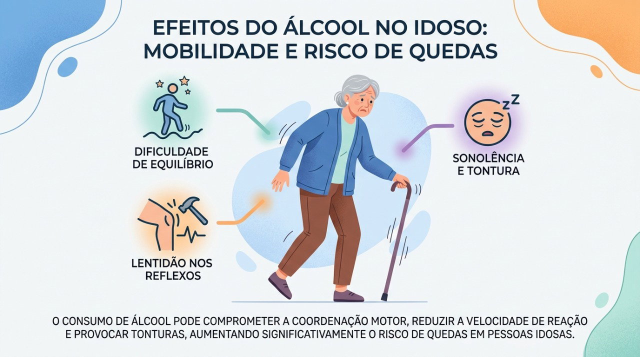 Álcool pode prejudicar coordenação, reflexos e estabilidade, principalmente quando combinado com alguns medicamentos.