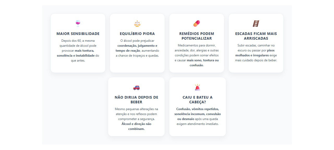 Álcool depois dos 60: 6 situações que aumentam o risco de queda