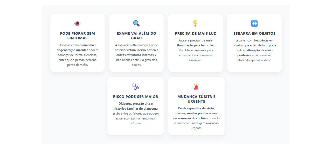 Depois dos 60, 6 sinais de que a visão merece atenção