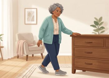 Apoiar-se em móveis para andar pode ser um sinal de piora do equilíbrio e maior risco de quedas.