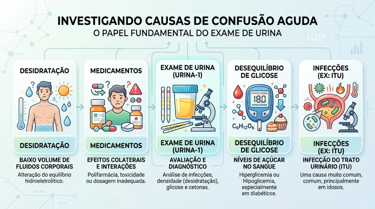 Alterações na urina precisam ser avaliadas junto com sintomas e outras possíveis causas de confusão.