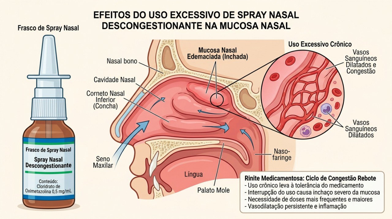 A congestão de rebote pode ocorrer quando descongestionantes vasoconstritores são usados além do período recomendado.