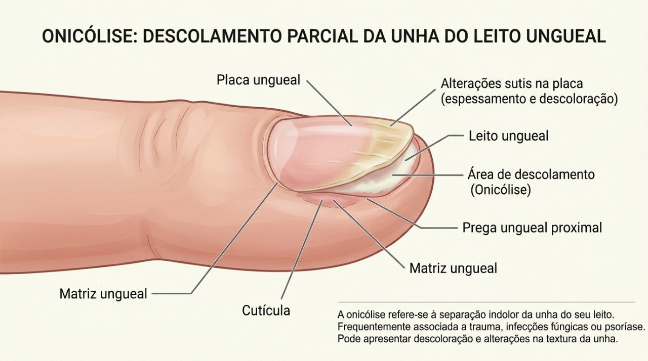 A onicólise acontece quando a unha se separa do leito e pode ter diferentes causas além de uma batida.