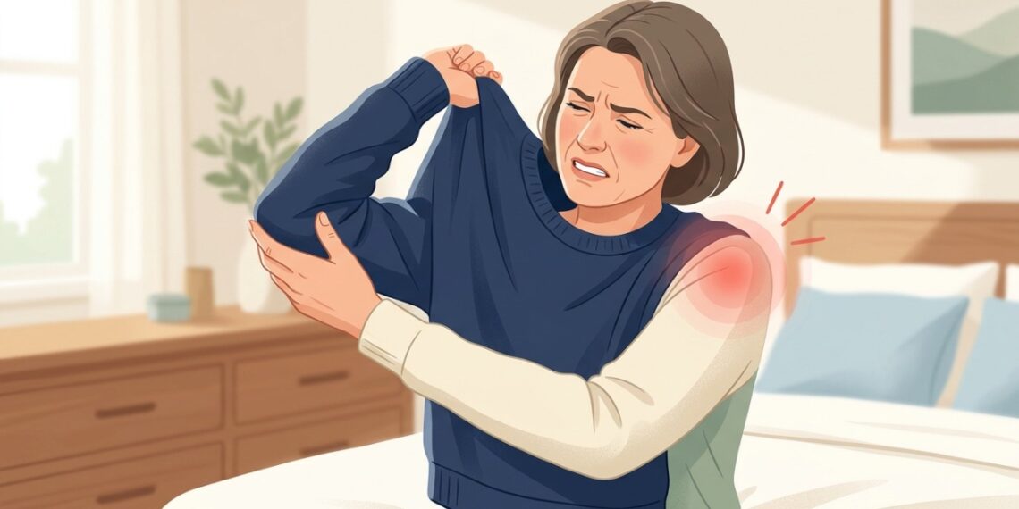 Rigidez progressiva no ombro pode dificultar movimentos simples como vestir uma roupa ou alcançar as costas.