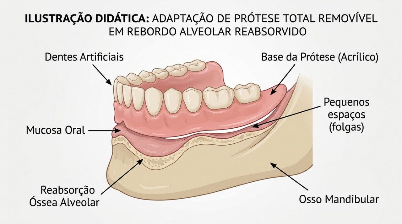 A perda de adaptação da dentadura pode acontecer conforme a gengiva e o osso mudam de formato.