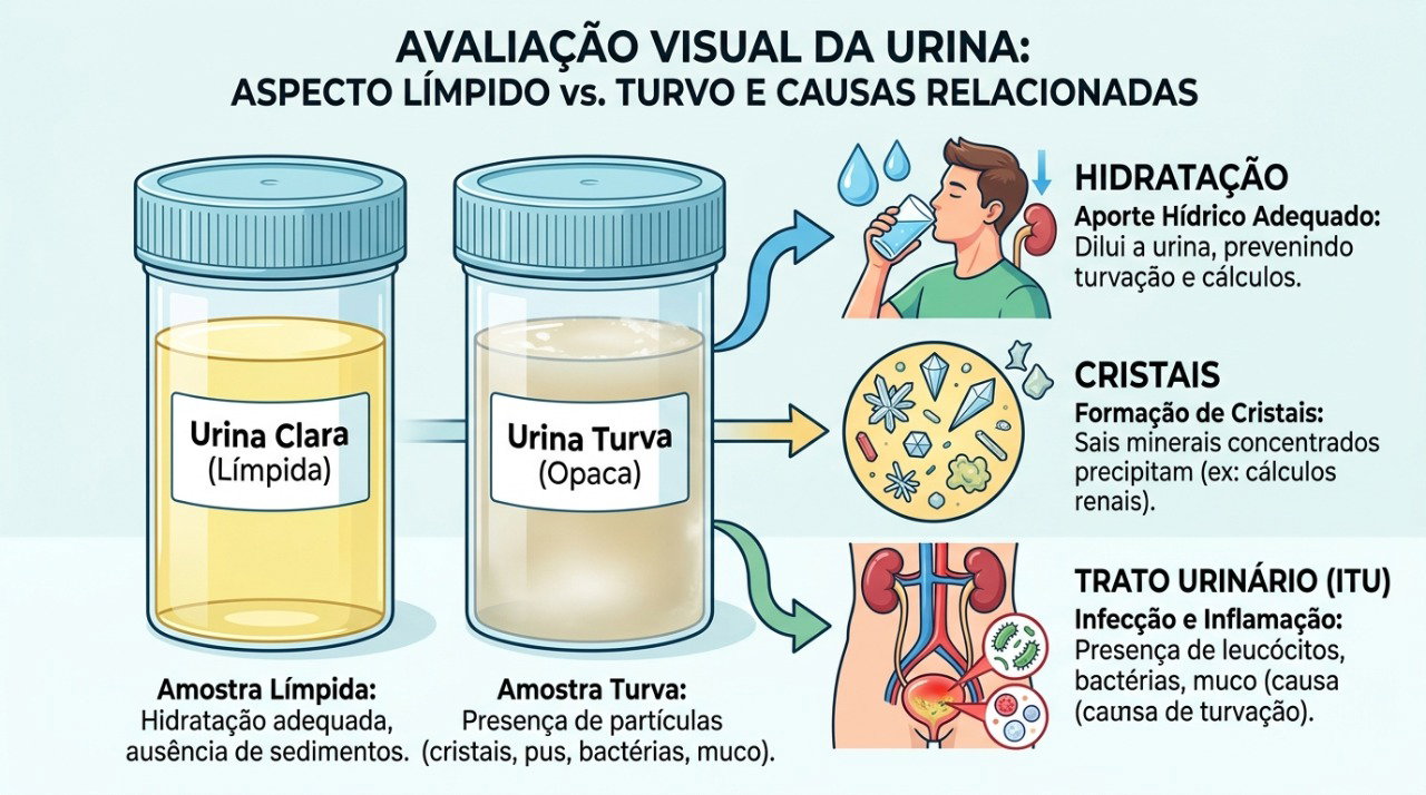 A aparência turva da urina pode ter diferentes causas e deve ser interpretada junto com outros sintomas.
