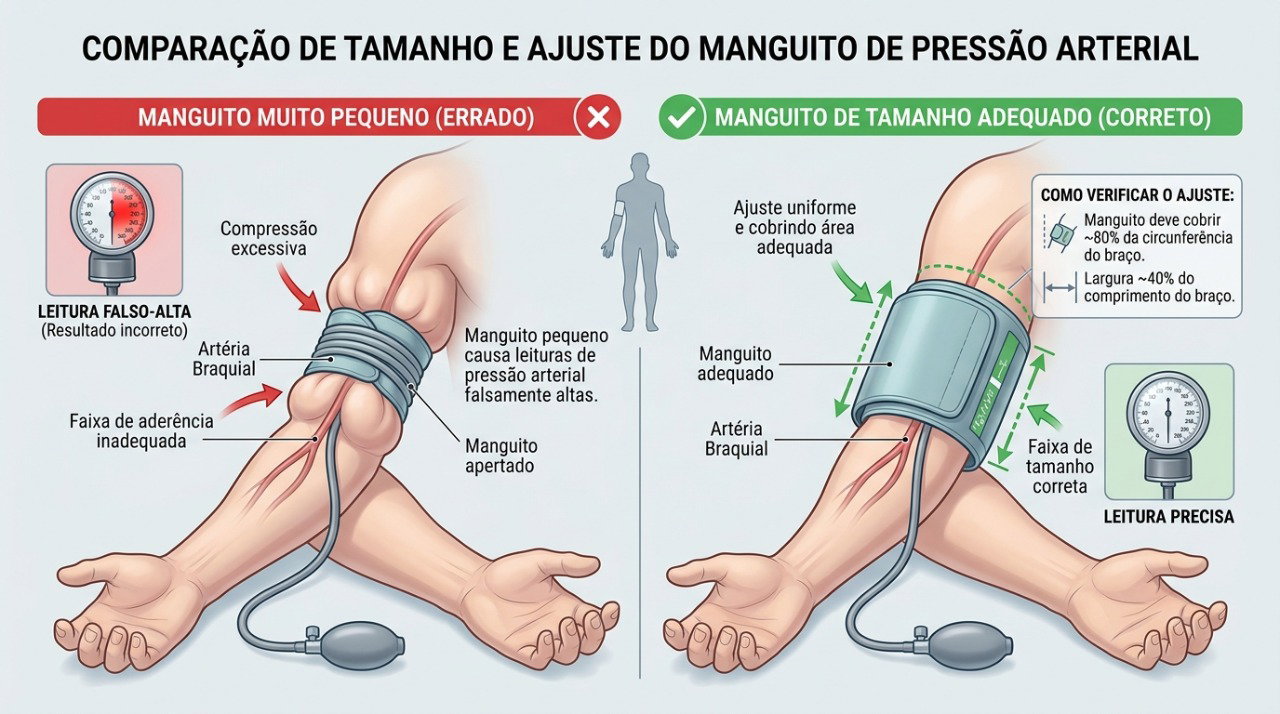 O tamanho correto da braçadeira ajuda a tornar a medição da pressão arterial mais confiável.
