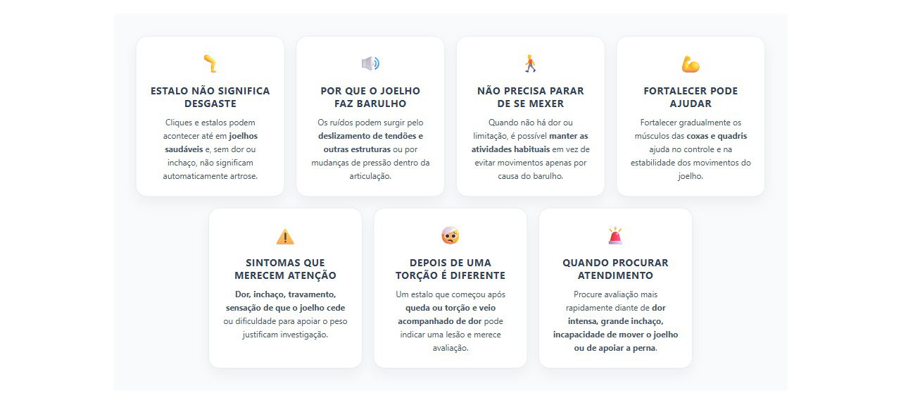 Joelho estalando sem dor: quando o barulho é normal e quando investigar