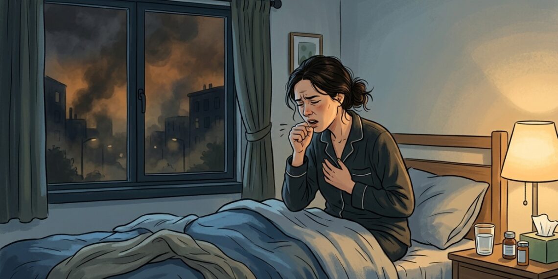 A poluição do ar pode irritar as vias respiratórias e aumentar a tosse à noite.