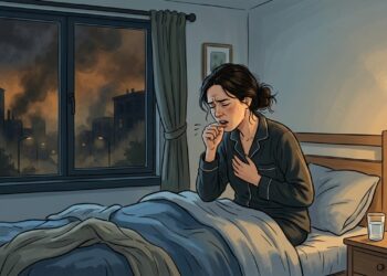 A poluição do ar pode irritar as vias respiratórias e aumentar a tosse à noite.