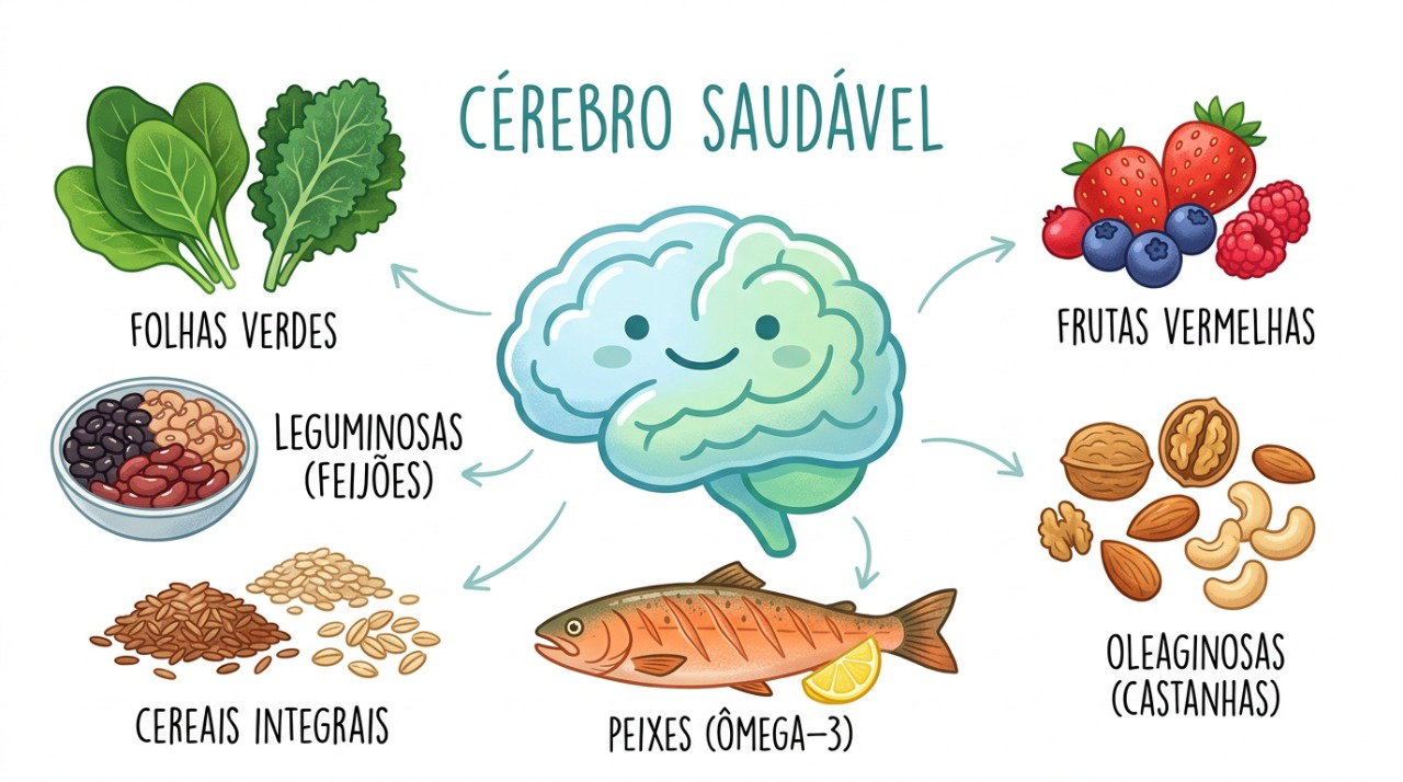 A dieta MIND reúne diferentes grupos de alimentos estudados em relação à memória e à saúde cognitiva.