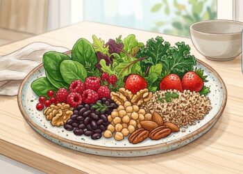 Folhas verdes, frutas vermelhas e outros alimentos aparecem em padrões alimentares estudados pela relação com a saúde do cérebro.