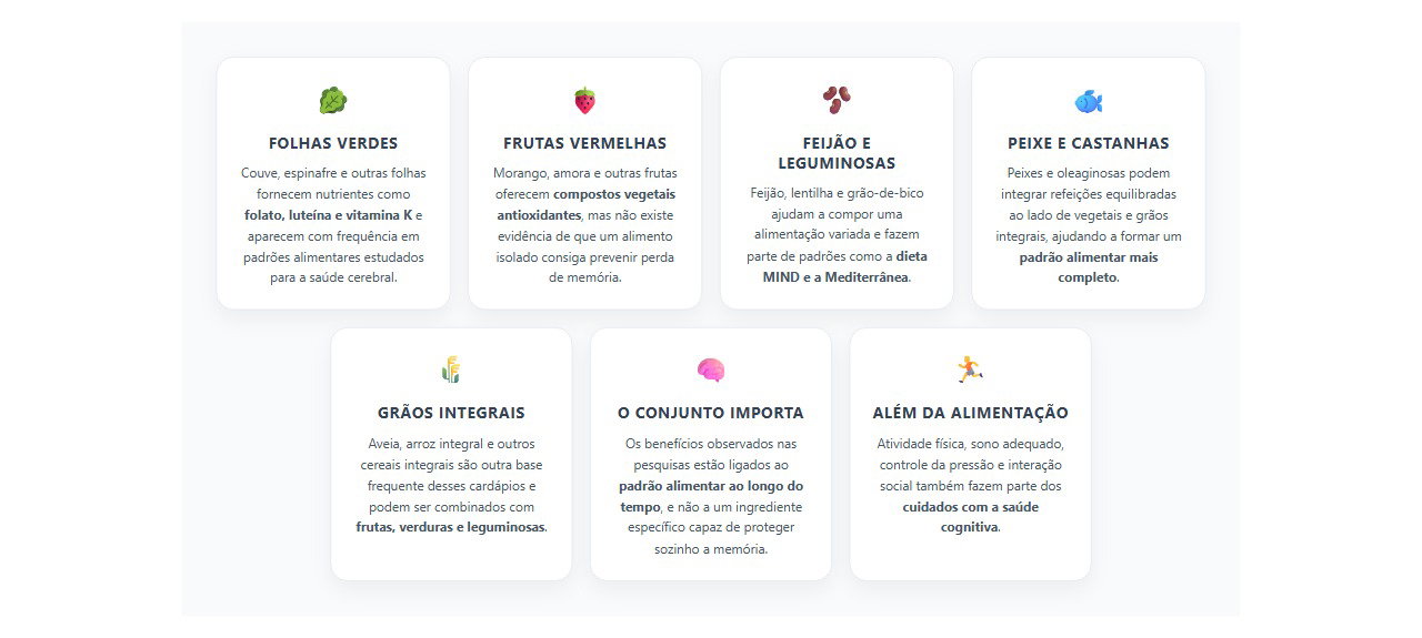 Alimentos que aparecem nos cardápios ligados à saúde do cérebro