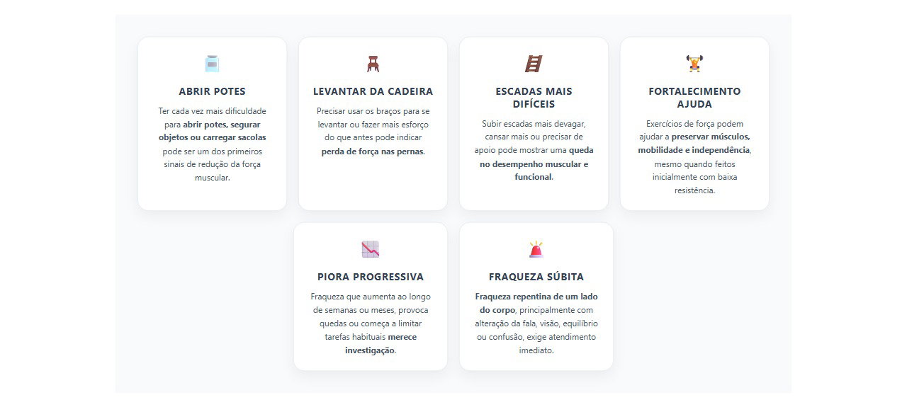 Sinais de que a perda de força muscular merece atenção