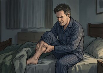 Câimbras noturnas podem surgir de repente e causar dor intensa na panturrilha durante o sono.