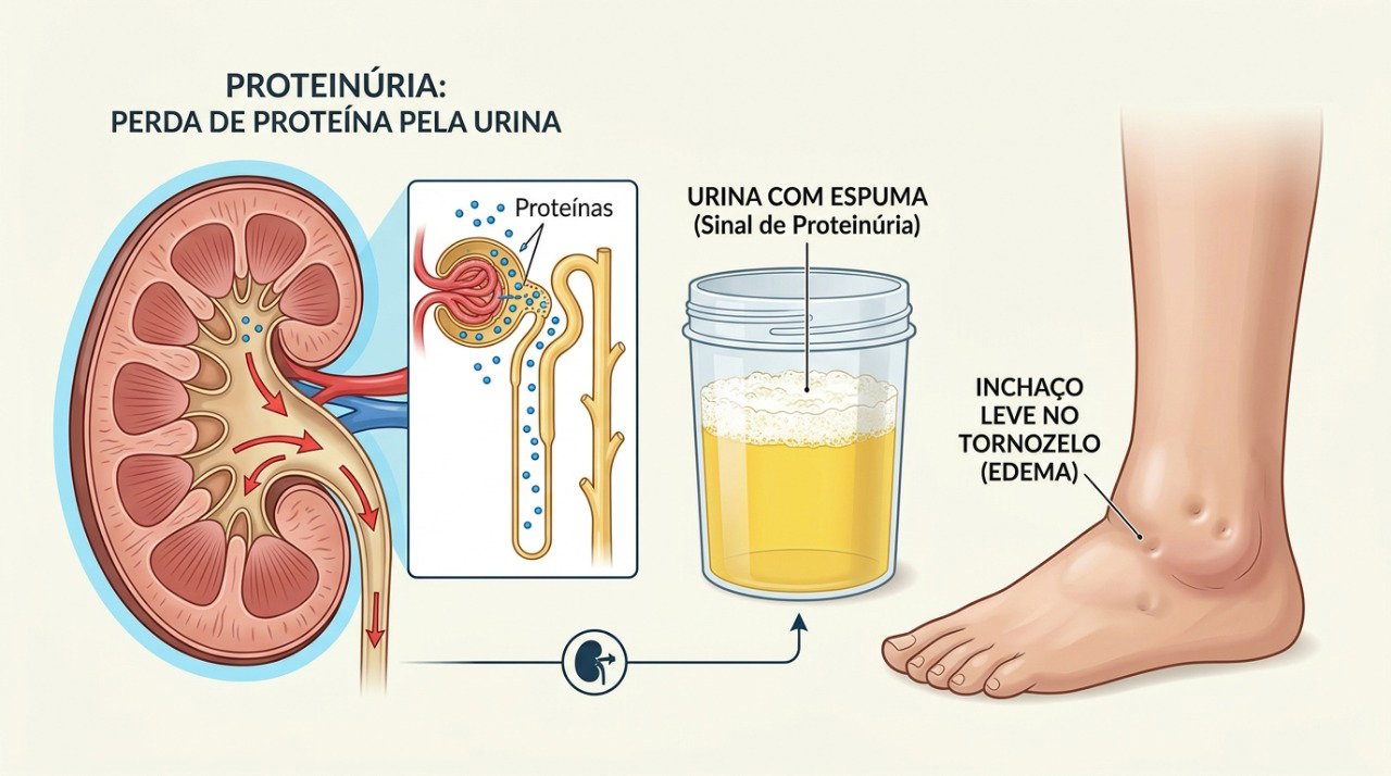 Proteína em excesso na urina pode causar espuma e estar associada a alterações no funcionamento dos rins.