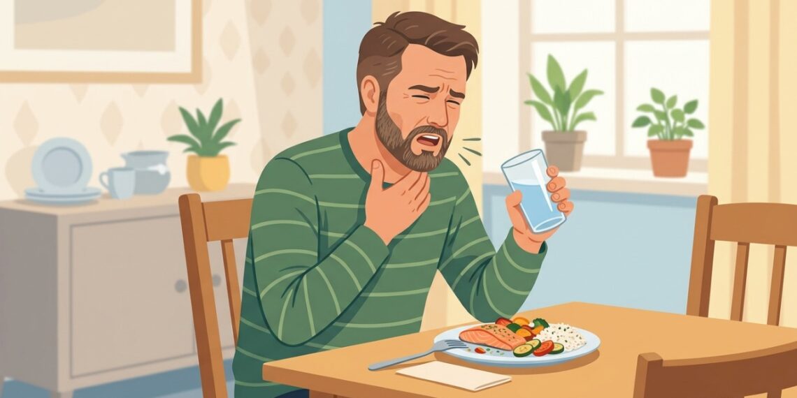Tossir ou engasgar repetidamente ao beber ou comer pode indicar dificuldade de deglutição.