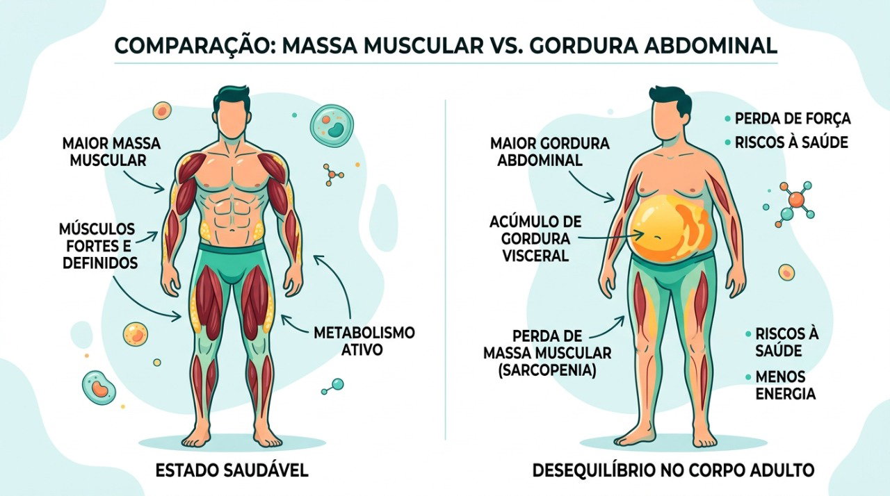 Mudanças na proporção entre músculo e gordura podem alterar a cintura sem grande variação no peso.